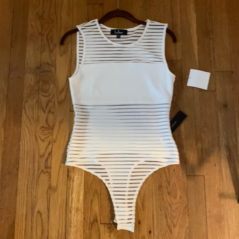 Lulus sheer & Stripes illusion sleeveless bodysuit
